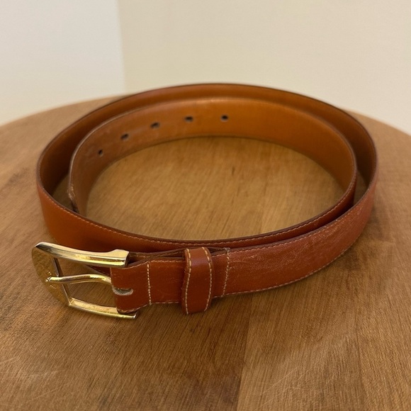 Authentic YSL Yves Saint Laurent Womens Belt 36 Inch 90 Cm Brown Leather Gold - Picture 3 of 16